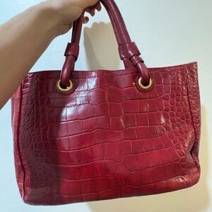 Furla Red Crocodile-Embossed Shoulder Bag